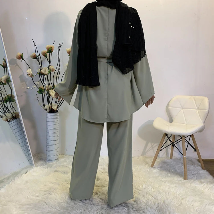 Two-piece Sets Eid Mubarak Women Abaya Turkey Hijab Muslim Dress Caftan Kaftan Islam Clothing Loose Wide Leg Pants Arab Outfits