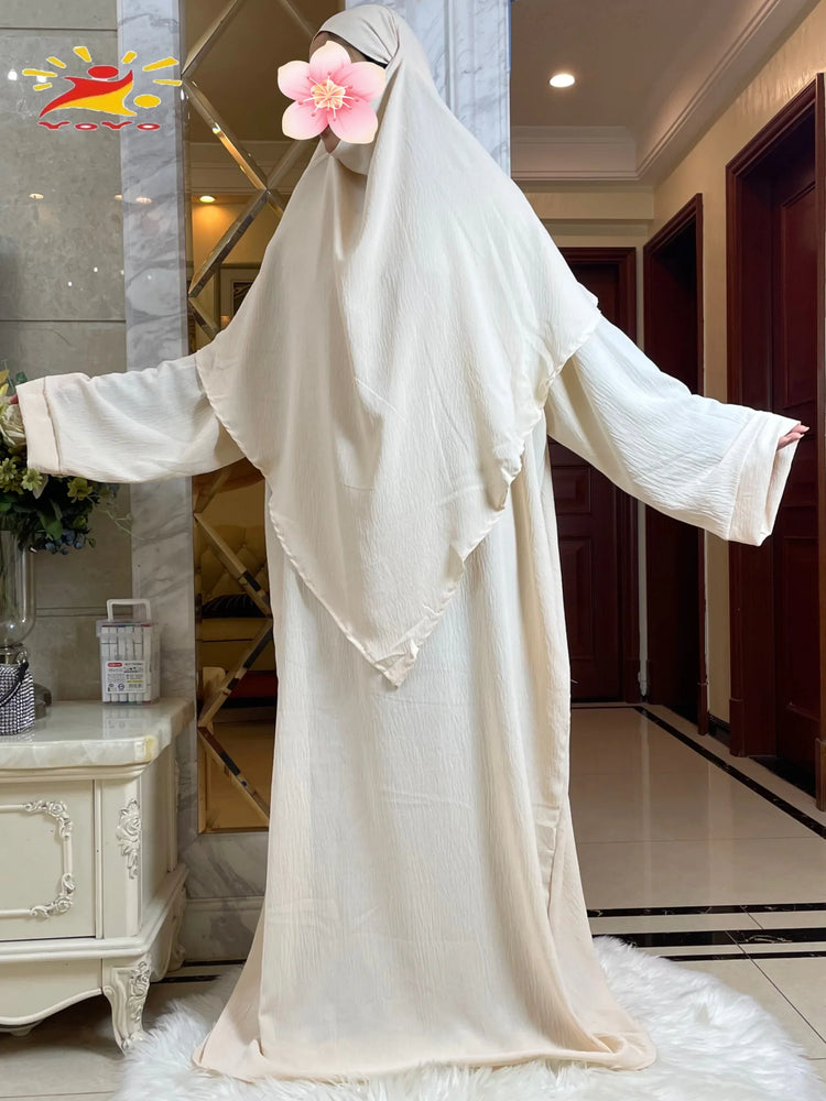 2025 Prayer Clothes Women Ramadan Islamic Jilbeb 2 Piece Set Dubai Turkish Modest Outfit Layered Khimar Scarf Hijab+Long Dress