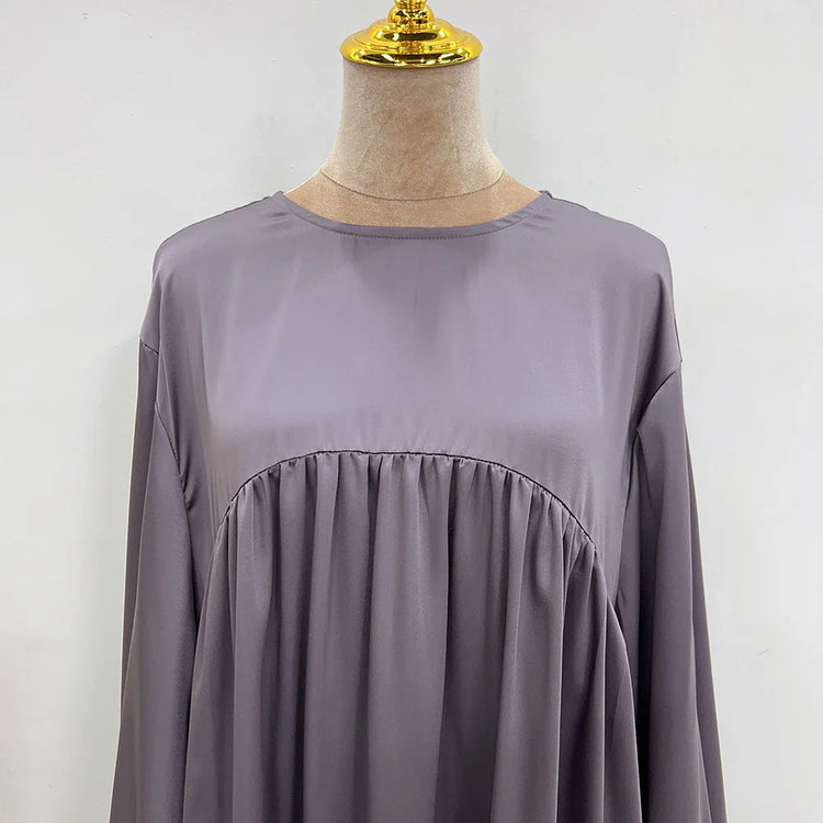 Satin Abaya for Women Shimmer Lantern Sleeve Islamic Hijab Robe Dubai Turkey Modest Outfit Kaftan Ramadan Muslim Long Dress