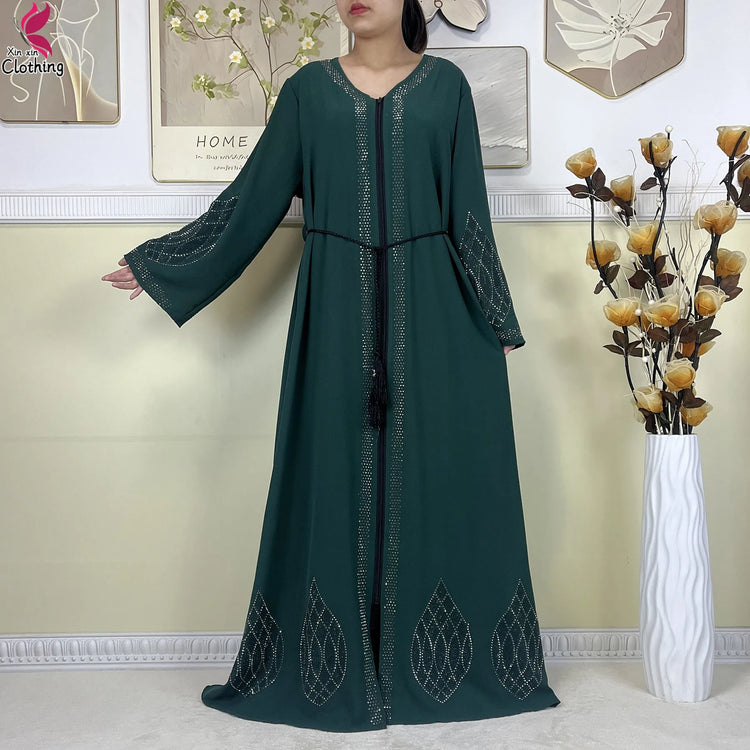 New Muslim Abayas For Women Long Sleeved Dress Dubai Lady Elegant Long Dress Islam Clothing African Abaya Loose Robe With Turban