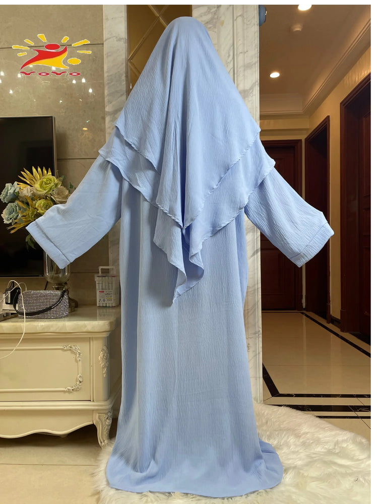 2025 Prayer Clothes Women Ramadan Islamic Jilbeb 2 Piece Set Dubai Turkish Modest Outfit Layered Khimar Scarf Hijab+Long Dress