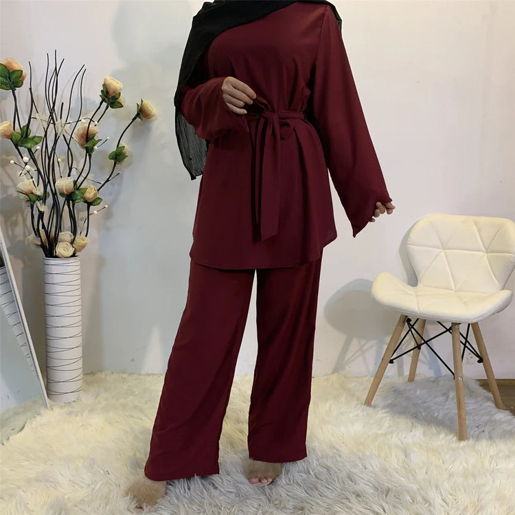 Two-piece Sets Eid Mubarak Women Abaya Turkey Hijab Muslim Dress Caftan Kaftan Islam Clothing Loose Wide Leg Pants Arab Outfits