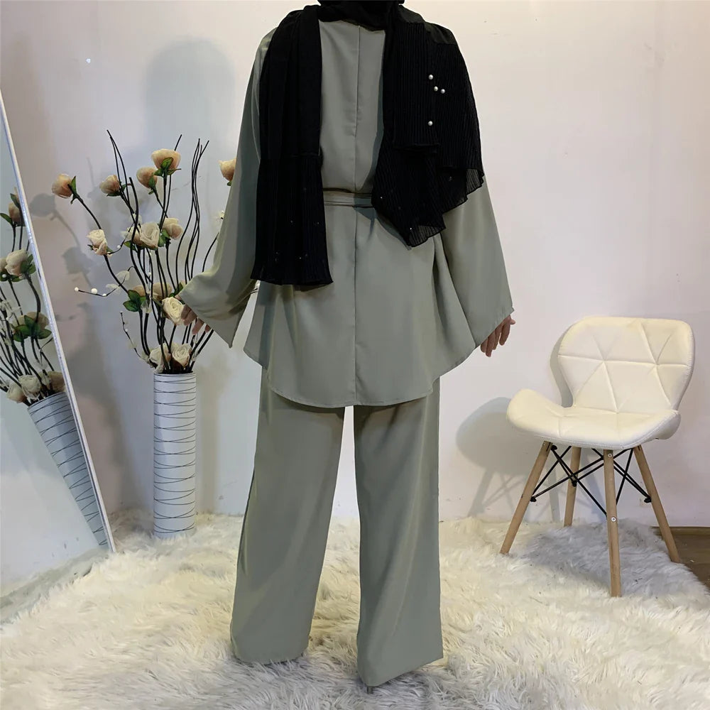 Two-piece Sets Eid Mubarak Women Abaya Turkey Hijab Muslim Dress Caftan Kaftan Islam Clothing Loose Wide Leg Pants Arab Outfits