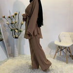 Two-piece Sets Eid Mubarak Women Abaya Turkey Hijab Muslim Dress Caftan Kaftan Islam Clothing Loose Wide Leg Pants Arab Outfits