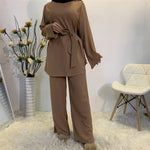 Two-piece Sets Eid Mubarak Women Abaya Turkey Hijab Muslim Dress Caftan Kaftan Islam Clothing Loose Wide Leg Pants Arab Outfits