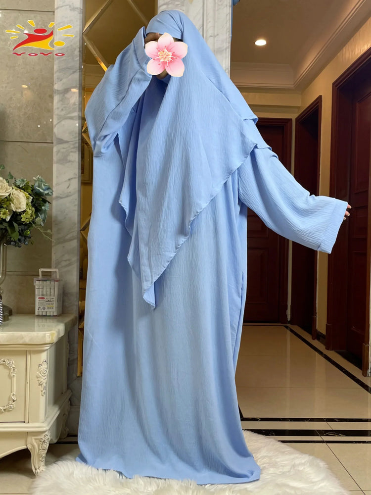 2025 Prayer Clothes Women Ramadan Islamic Jilbeb 2 Piece Set Dubai Turkish Modest Outfit Layered Khimar Scarf Hijab+Long Dress