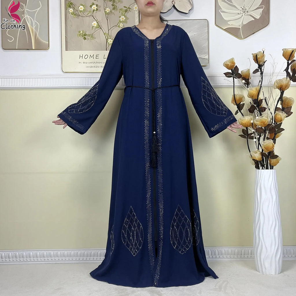New Muslim Abayas For Women Long Sleeved Dress Dubai Lady Elegant Long Dress Islam Clothing African Abaya Loose Robe With Turban