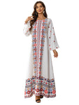 National Style Muslim Dress Women Printed Beads Elegant O-neck Dress for Women Fashion Vintage Long Sleeve Abaya Dubai Female