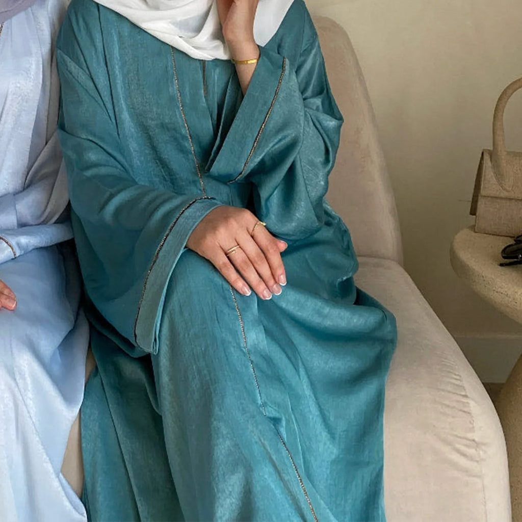Long Loose Embroider White Open Kimono Abayas Kaftan Turkey Solid Color Islamic Green Abaya Dubai Luxury Women Prayer Clothing