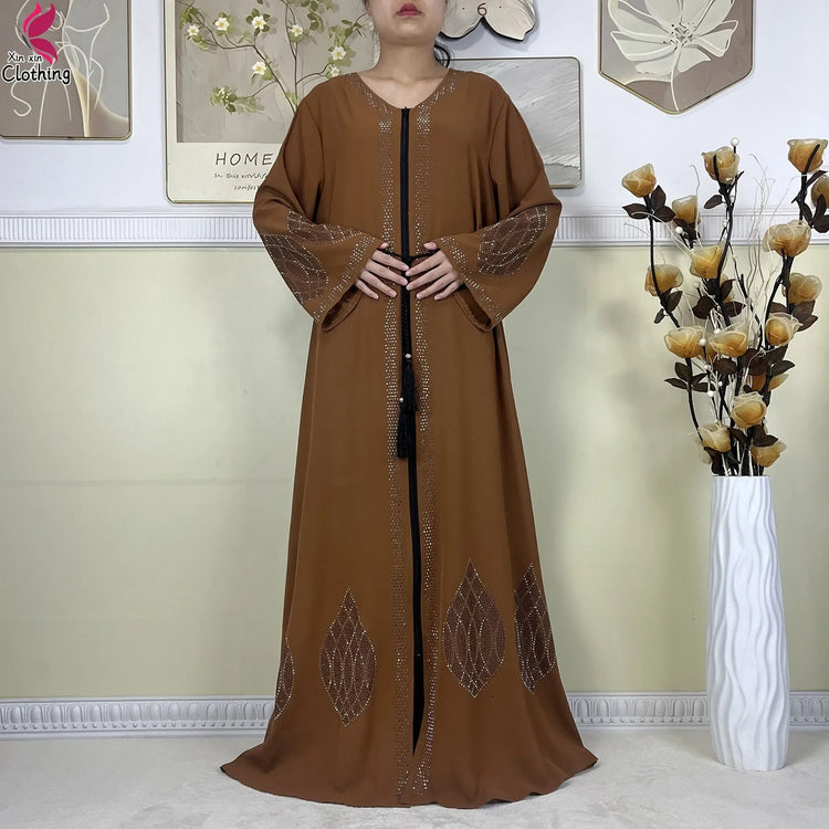 New Muslim Abayas For Women Long Sleeved Dress Dubai Lady Elegant Long Dress Islam Clothing African Abaya Loose Robe With Turban