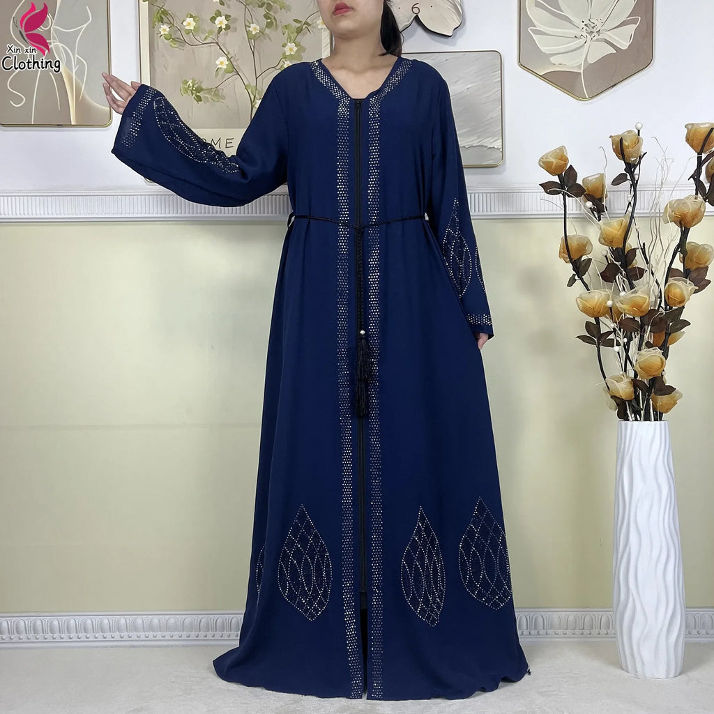 New Muslim Abayas For Women Long Sleeved Dress Dubai Lady Elegant Long Dress Islam Clothing African Abaya Loose Robe With Turban