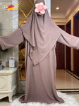 2025 Prayer Clothes Women Ramadan Islamic Jilbeb 2 Piece Set Dubai Turkish Modest Outfit Layered Khimar Scarf Hijab+Long Dress