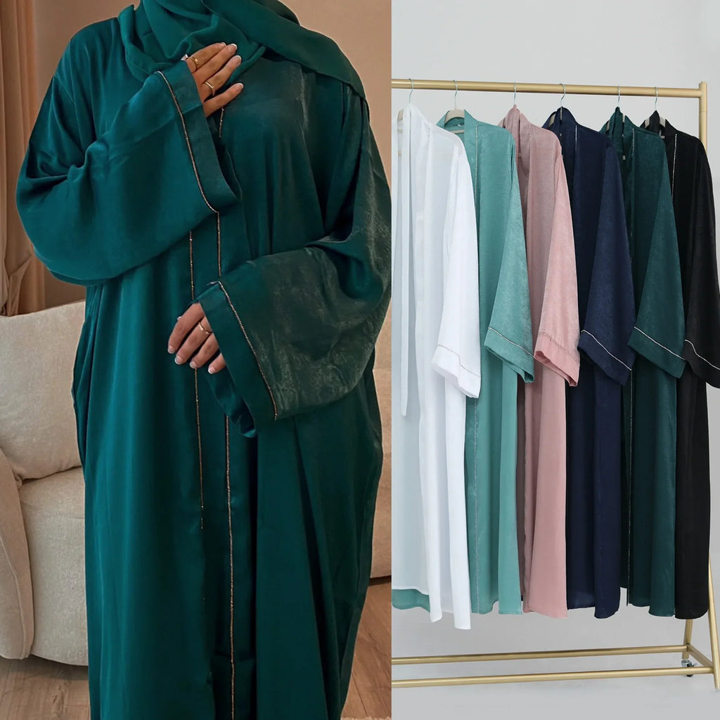 Long Loose Embroider White Open Kimono Abayas Kaftan Turkey Solid Color Islamic Green Abaya Dubai Luxury Women Prayer Clothing