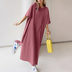 Loose Casual Cotton Shirt Dress - Solid Color, Oversized Short Sleeve Summer Loungewear