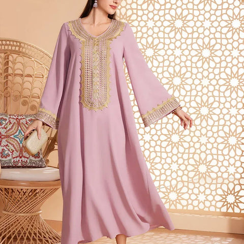 Elegant Appliques Abayas Morocco Kaftan Women Muslim Loose Party Dress Eid Ramadan Djellaba Jalabiya Arabic Robe Musulman Abayas