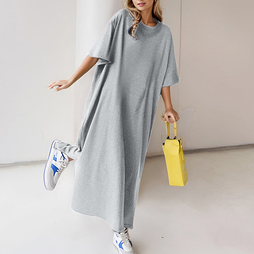 Loose Casual Cotton Shirt Dress - Solid Color, Oversized Short Sleeve Summer Loungewear