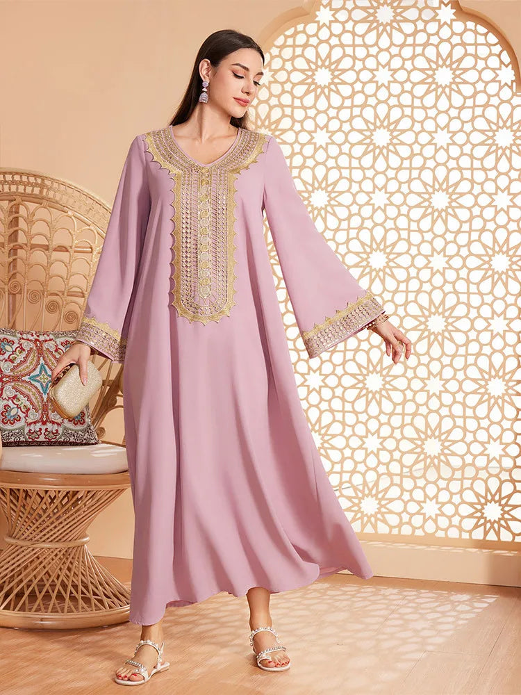Elegant Appliques Abayas Morocco Kaftan Women Muslim Loose Party Dress Eid Ramadan Djellaba Jalabiya Arabic Robe Musulman Abayas